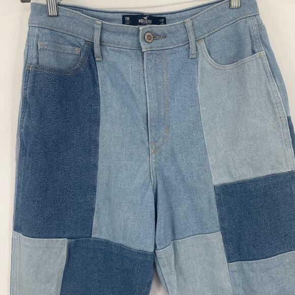 Hollister Pachwork Mom Jeans Sz 11R Ultra High Rise Y2K Indie Raw Hem Coquette - Picture 2 of 11